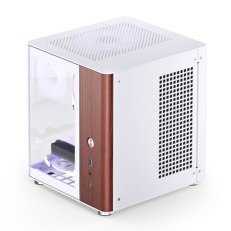 Gabinete Tk-0 White Tg Itx Aluminio Madera Jonsbo