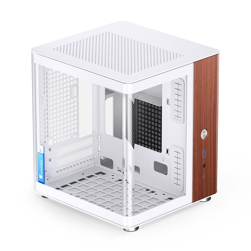 Gabinete Tk-0 White Tg Itx Aluminio Madera Jonsbo