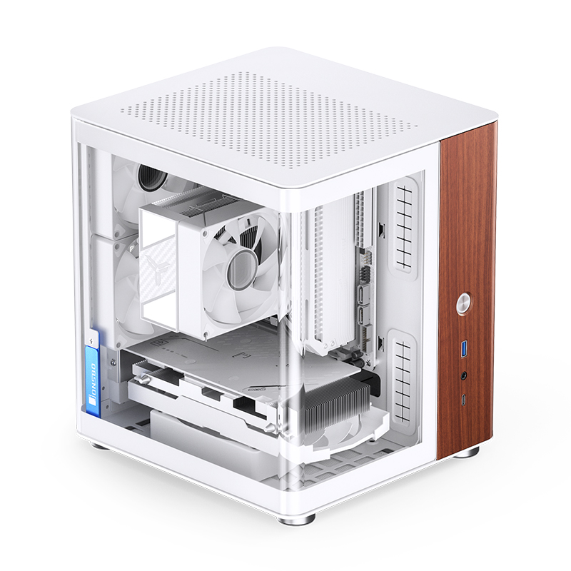 Gabinete Tk-0 White Tg Itx Aluminio Madera Jonsbo