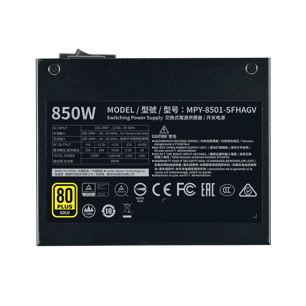 Fuente 850w 80+ Gold V850 Sfx Pcie 5.1 Atx 3.1 Itx Cooler Master