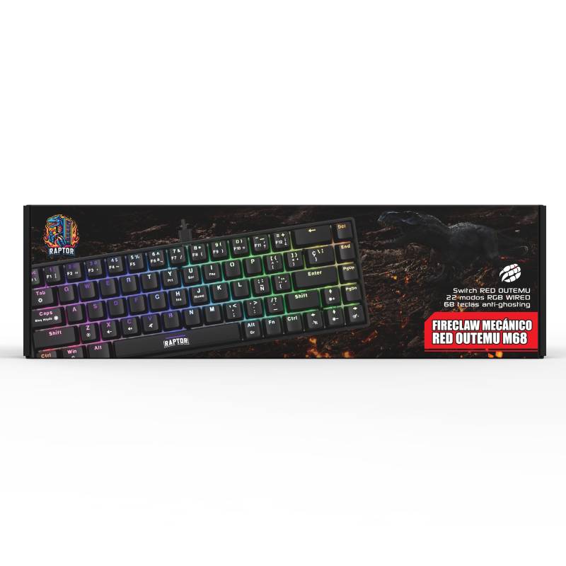 Teclado Raptor Fireclaw M68 Mecanico Retroiluminado Sw Red Outemu