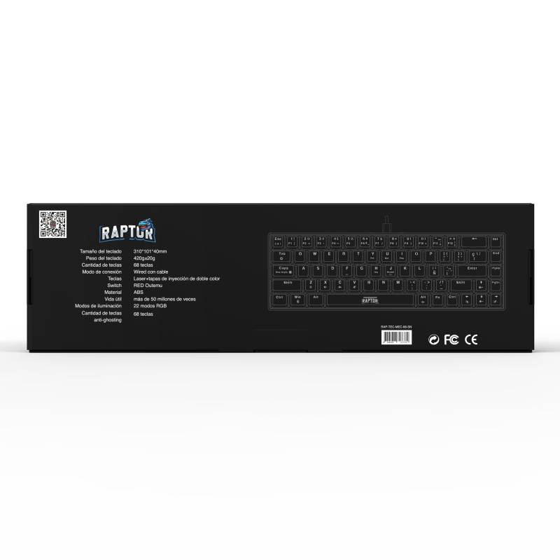 Teclado Raptor Fireclaw M68 Mecanico Retroiluminado Sw Red Outemu