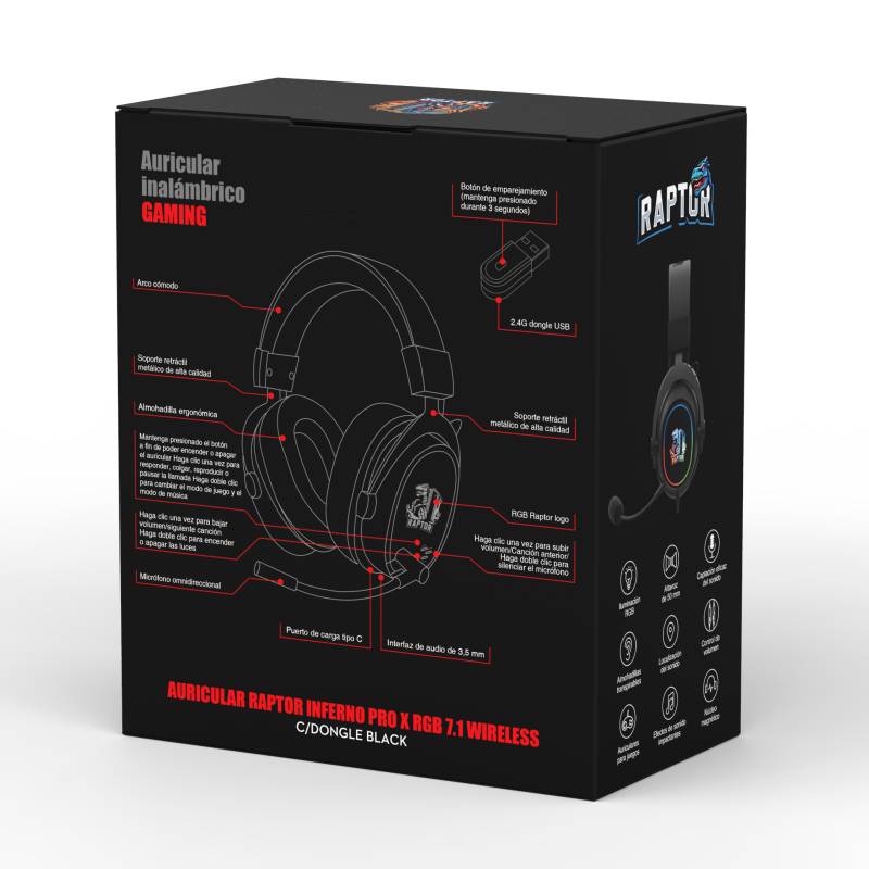 Auricular Raptor Inferno Pro Rgb 7.1 Usb Negro