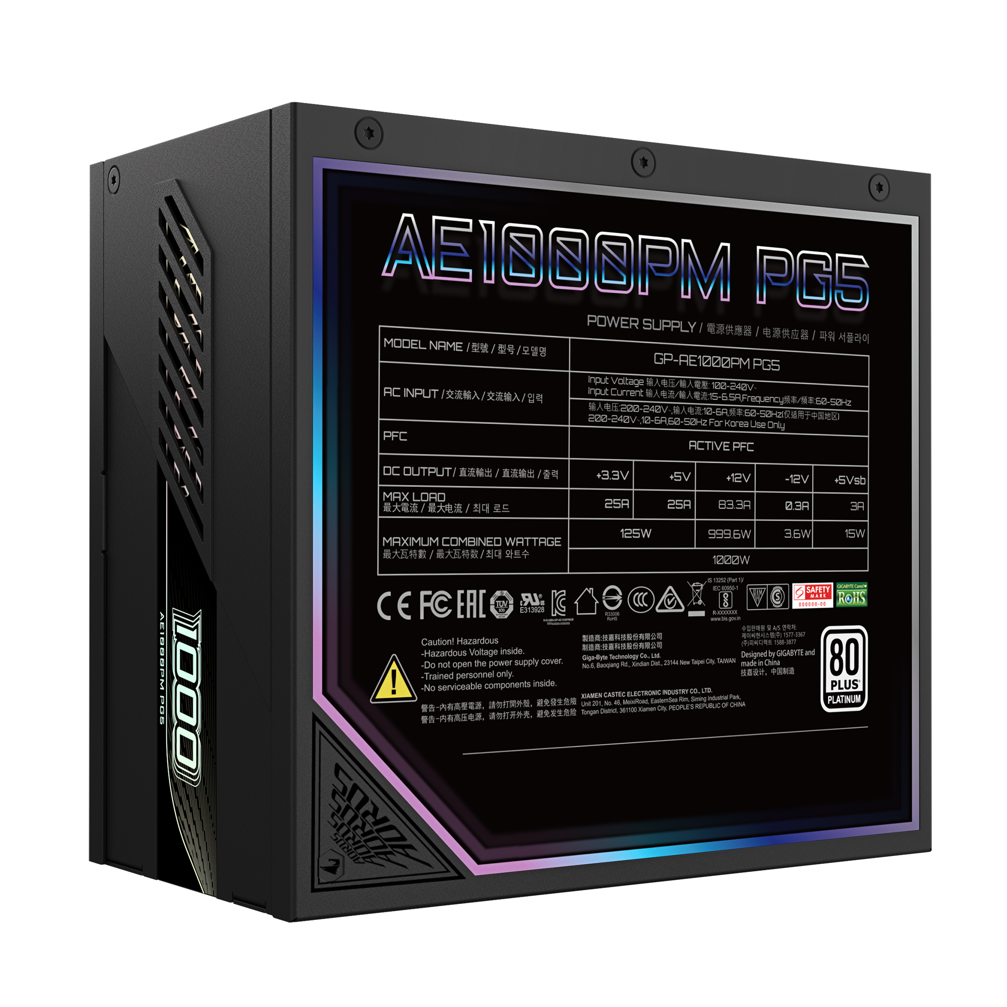 Fuente 1000w 80+ Platinum Aorus Elite Pcie 5.0 Gigabyte