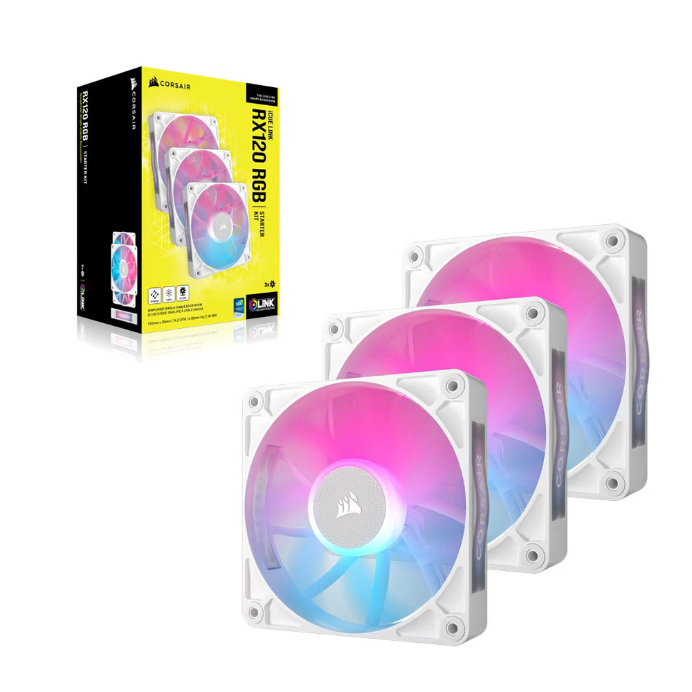 Cooler Fan Icue Link Rx120 Rgb 120mm Pack 3 White Corsair