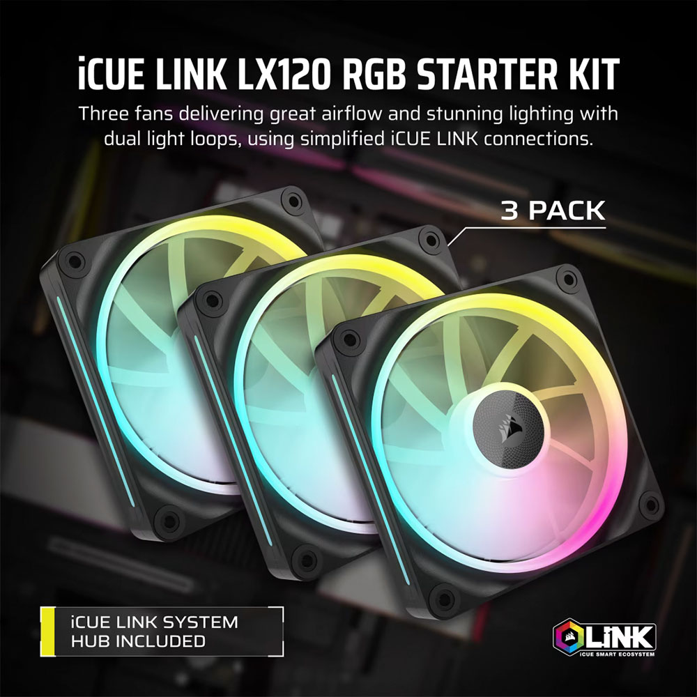Cooler Fan Icue Link Lx120 Rgb 120mm Pack 3 Black Corsair