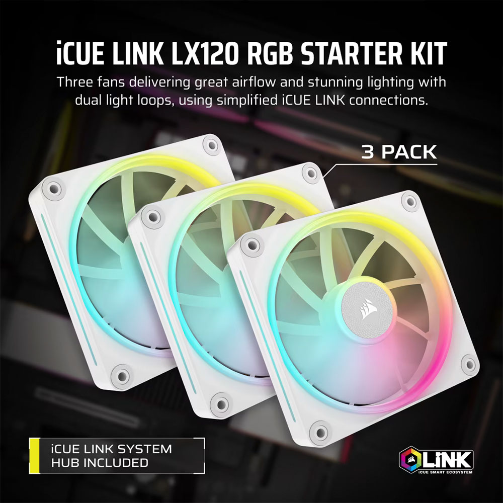 Cooler Fan Icue Link Lx120 Rgb 120mm Pack 3 White Corsair