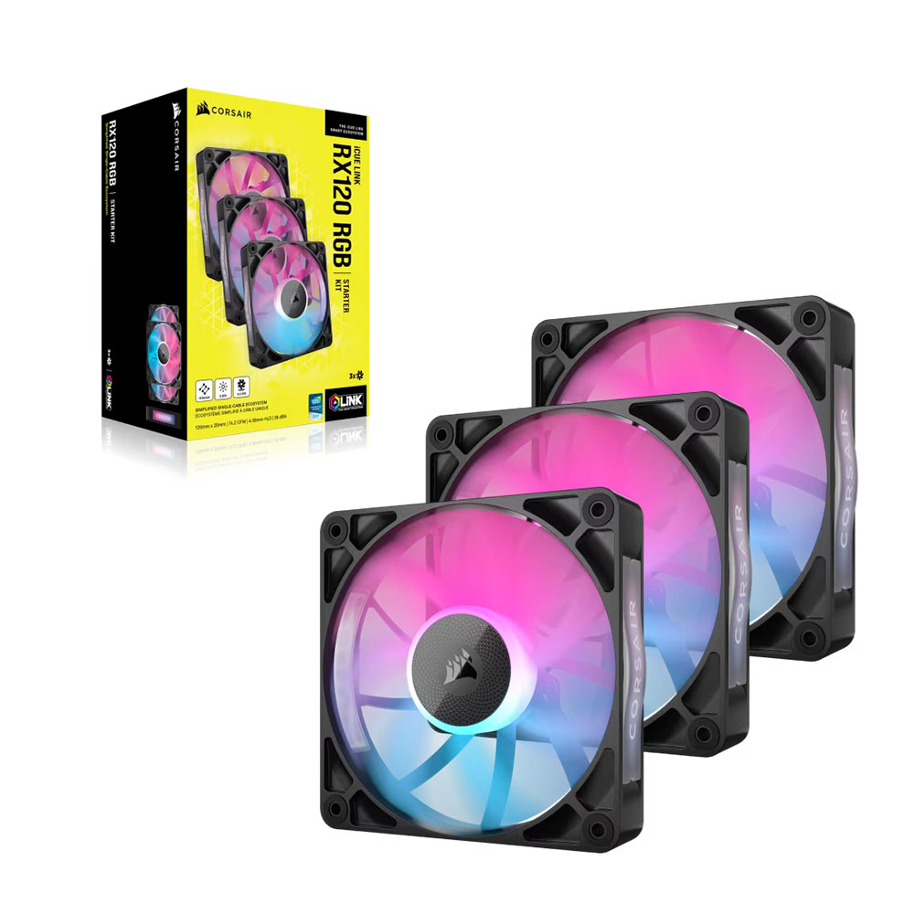 Cooler Fan Icue Link Rx120 Rgb 120mm Pack 3 Black Corsair