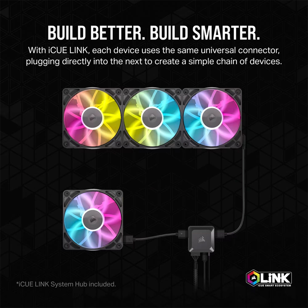 Cooler Fan Icue Link Rx120 Rgb 120mm Pack 3 Black Corsair