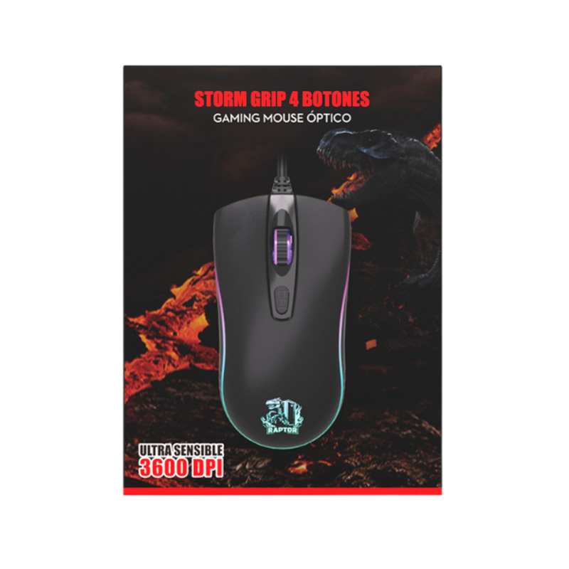 Mouse Raptor Storm Grip 3600dpi 4 Botones 7 Colores