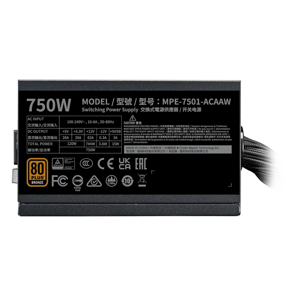 Fuente 750w 80+ Bronze Mwe V3 Cooler Master