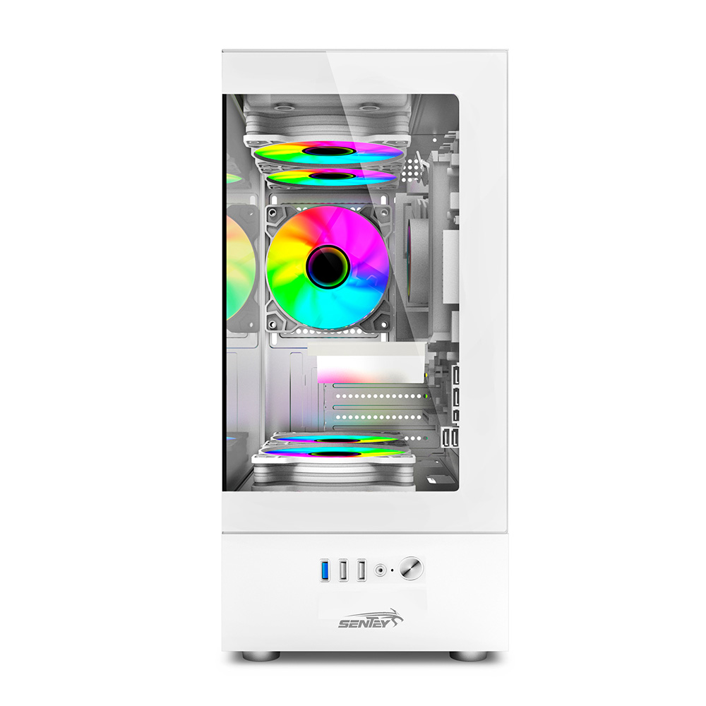 Gabinete H10 White Tg Fans X5 Argb Sentey