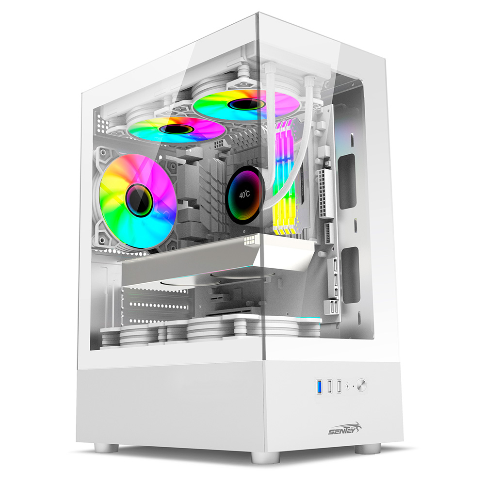 Gabinete H10 White Tg Fans X5 Argb Sentey