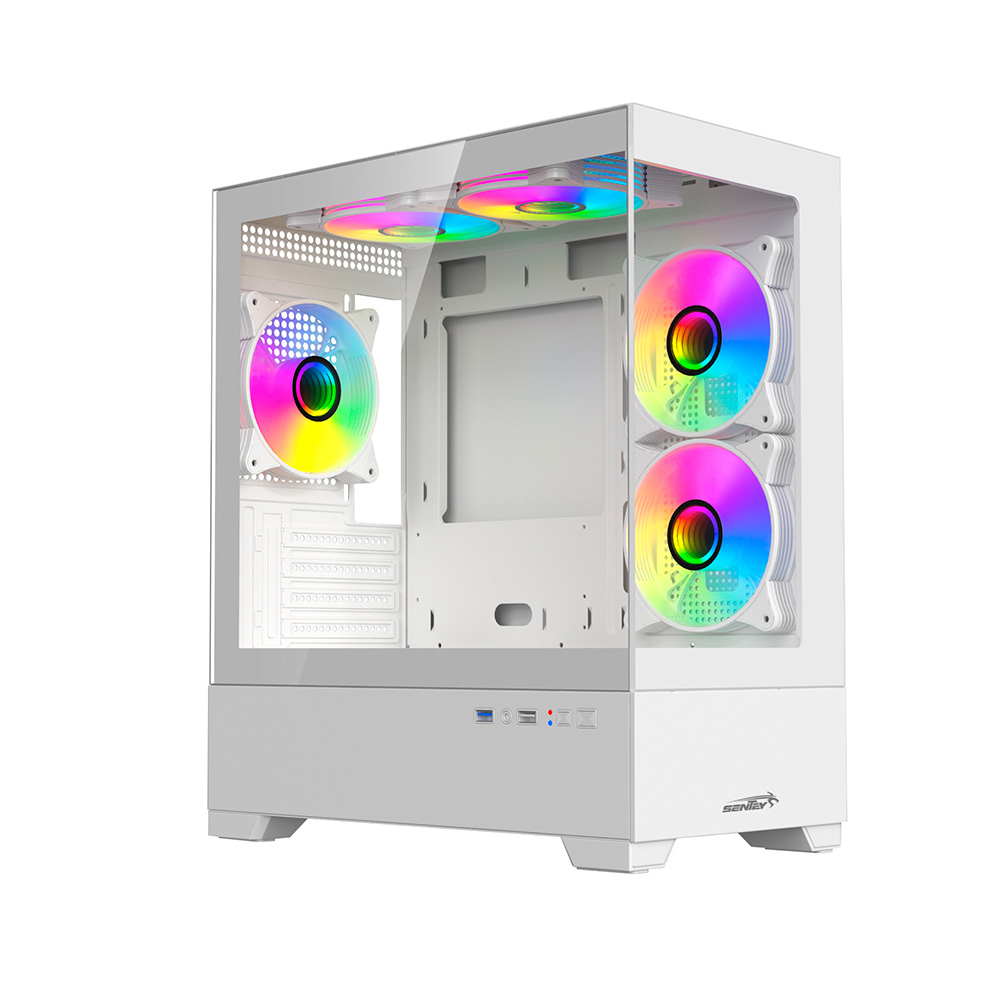 Gabinete H30 White Tg Fan X5 Argb Sentey
