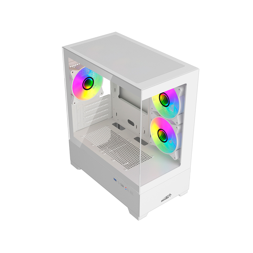 Gabinete H30 White Tg Fan X5 Argb Sentey