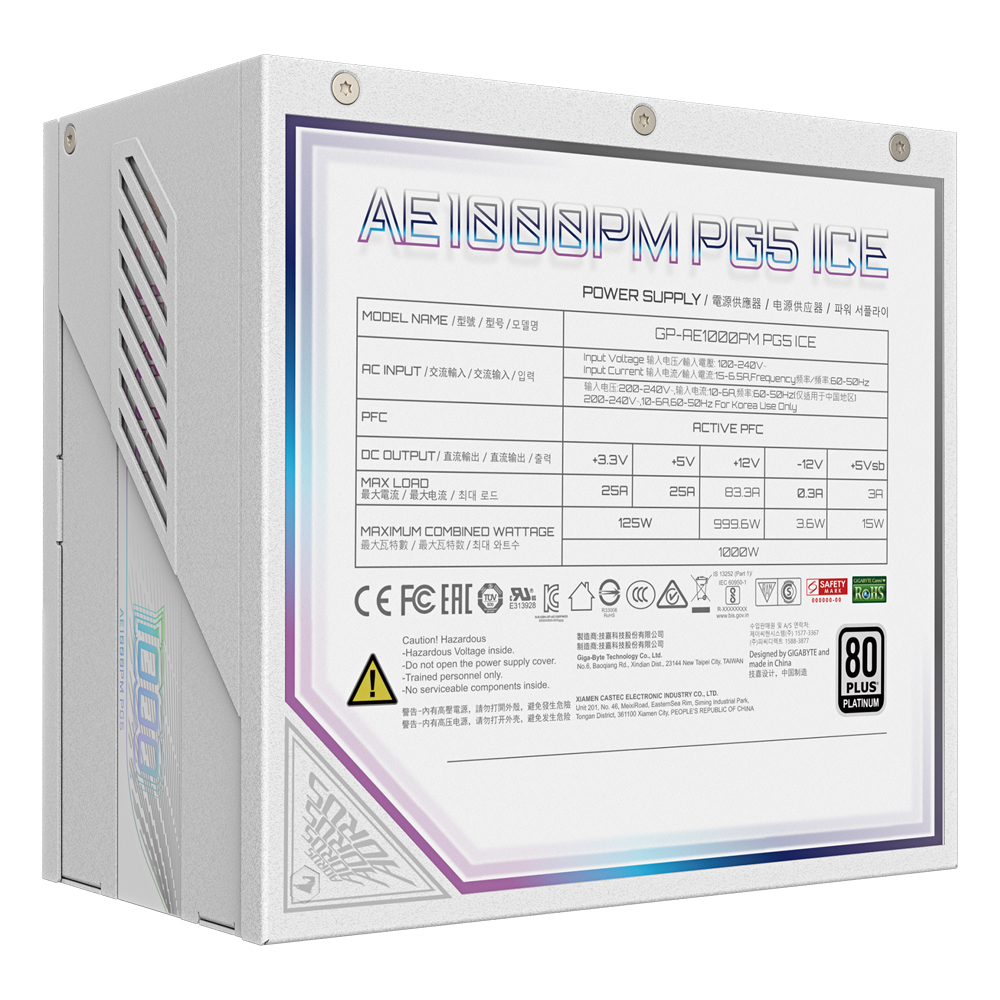 Fuente 1000w 80+ Platinum Aorus Elite Ice Pcie 5.0 Gigabyte