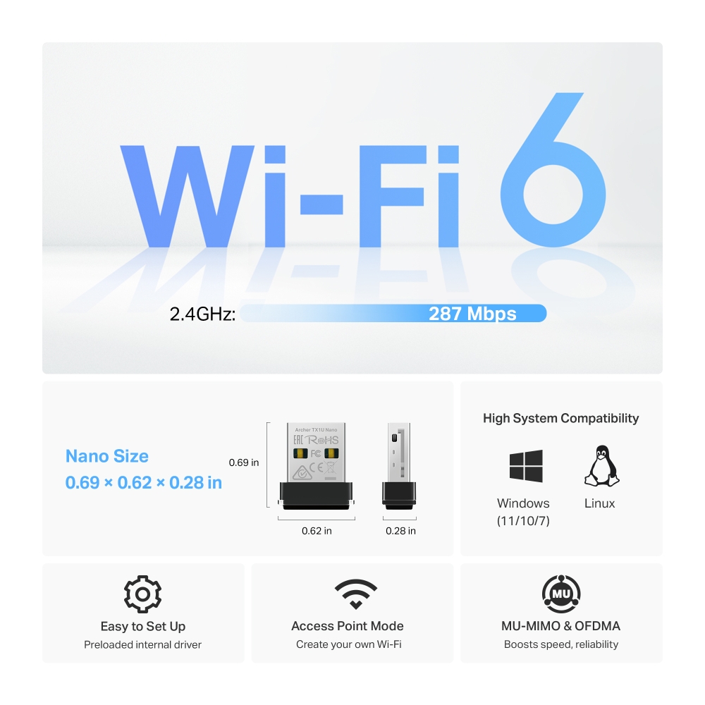 Placa Wifi Archer Tx1u Nano Ax300 Usb Tp-link