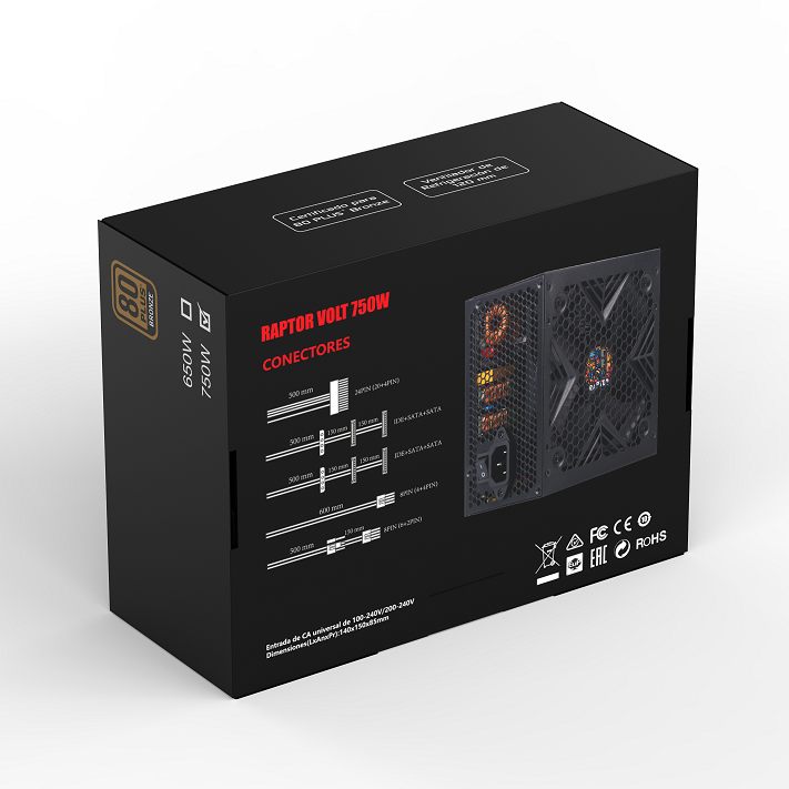 Fuente Raptor Volt 750W 80 Plus Bronze