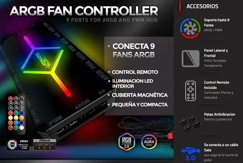 Kit Controladora + 3 Coolers F80 Argb 120mm Gabinete Pc Gamer