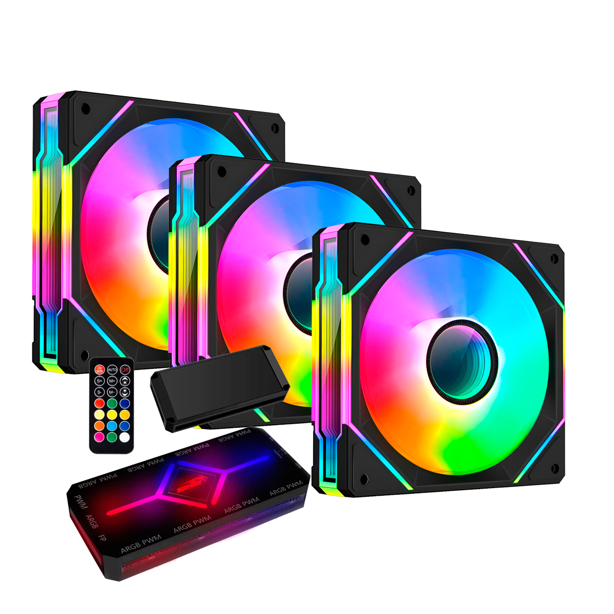 Kit Controladora + 3 Coolers F80 Argb 120mm Gabinete Pc Gamer