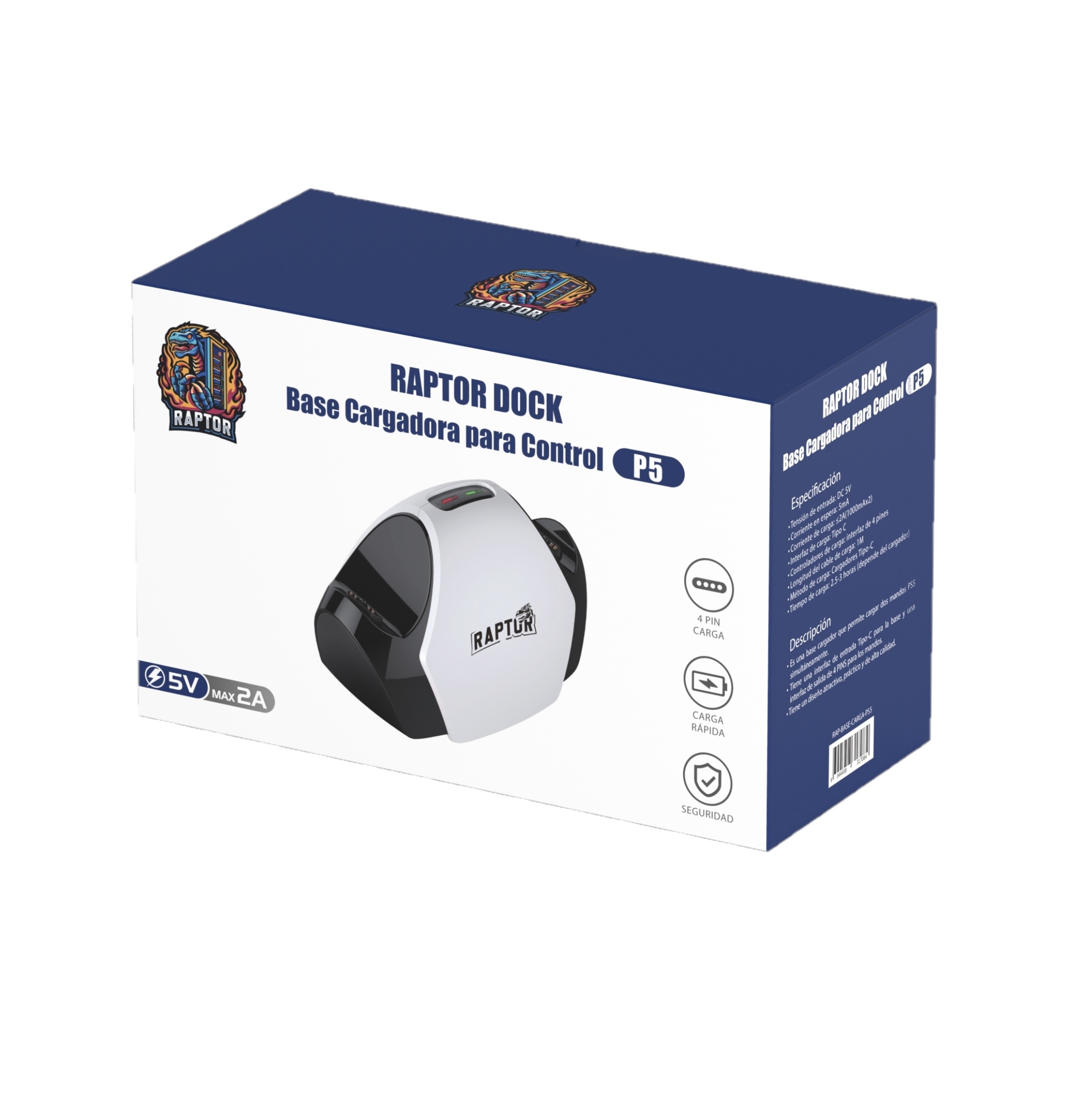 Base Cargadora Raptor Dock p/control PS5 Blanca