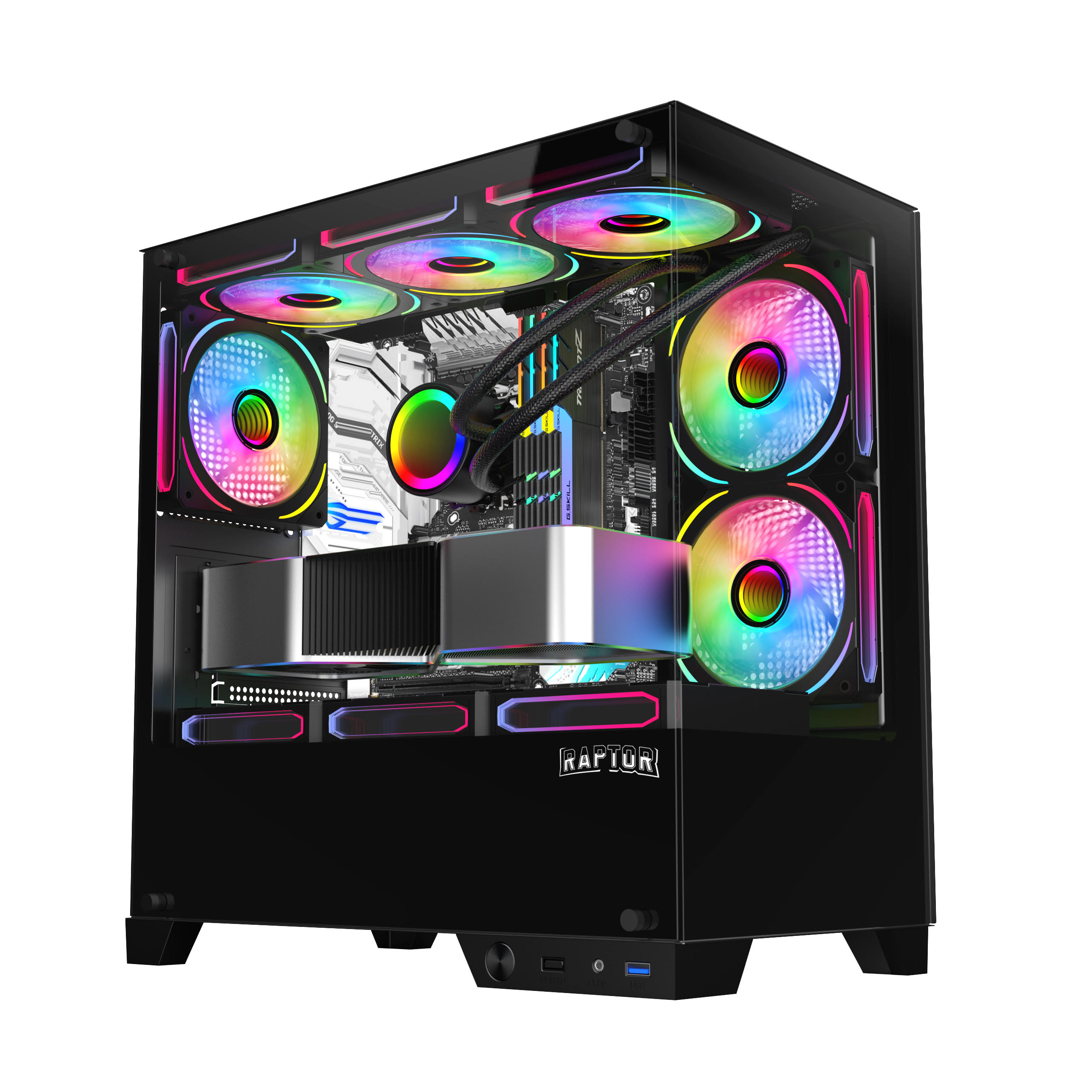 Gabinete Raptor Thunder Strike TG x2 Mid-Tower RGB Fan x1 Black