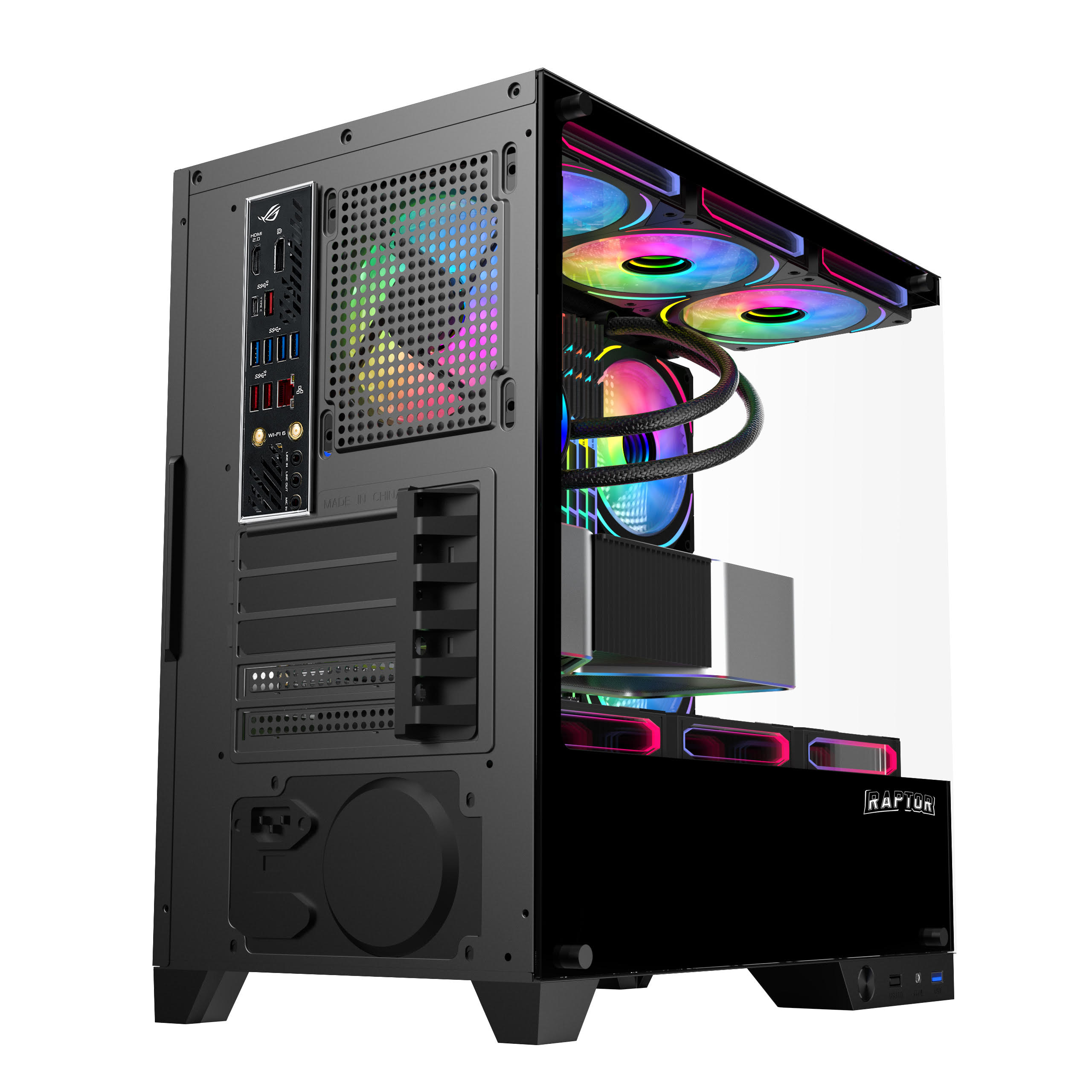 Gabinete Raptor Thunder Strike TG x2 Mid-Tower RGB Fan x1 Black