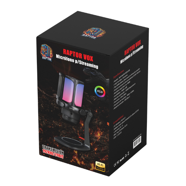 Microfono Raptor Vox RGB USB p/Streaming