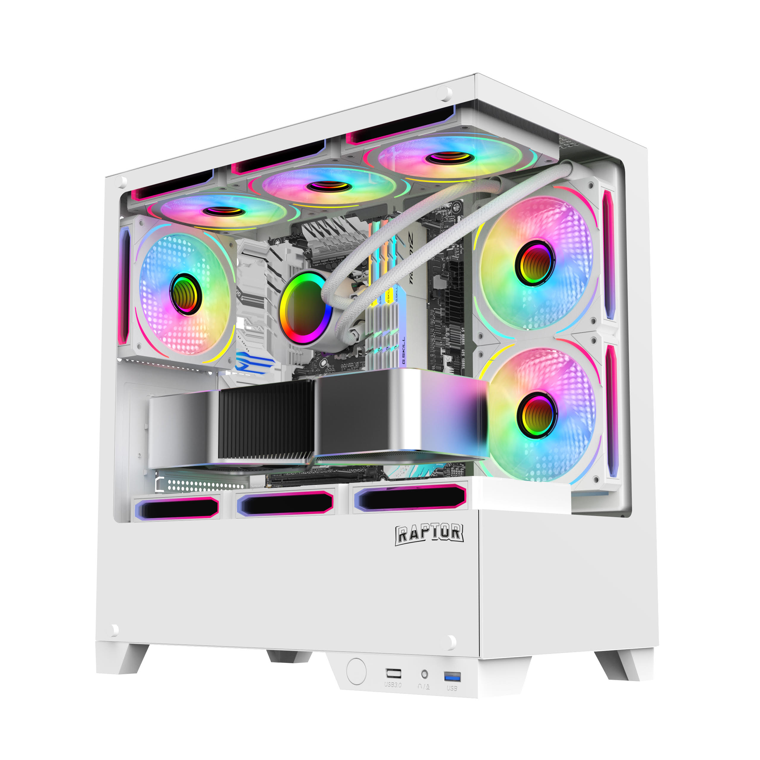 Gabinete Raptor Thunder Strike TG x2 Mid-Tower RGB Fan x1 White
