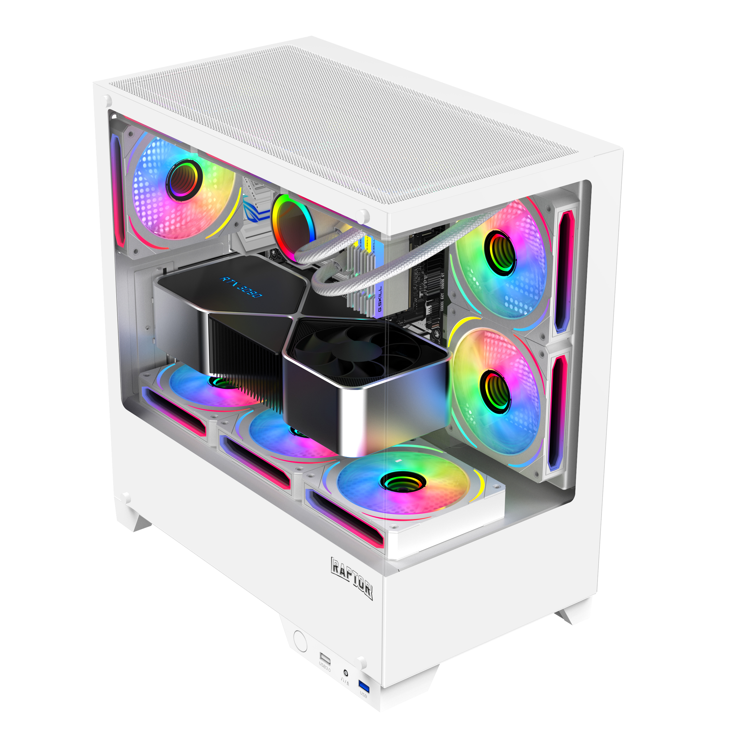 Gabinete Raptor Thunder Strike TG x2 Mid-Tower RGB Fan x1 White