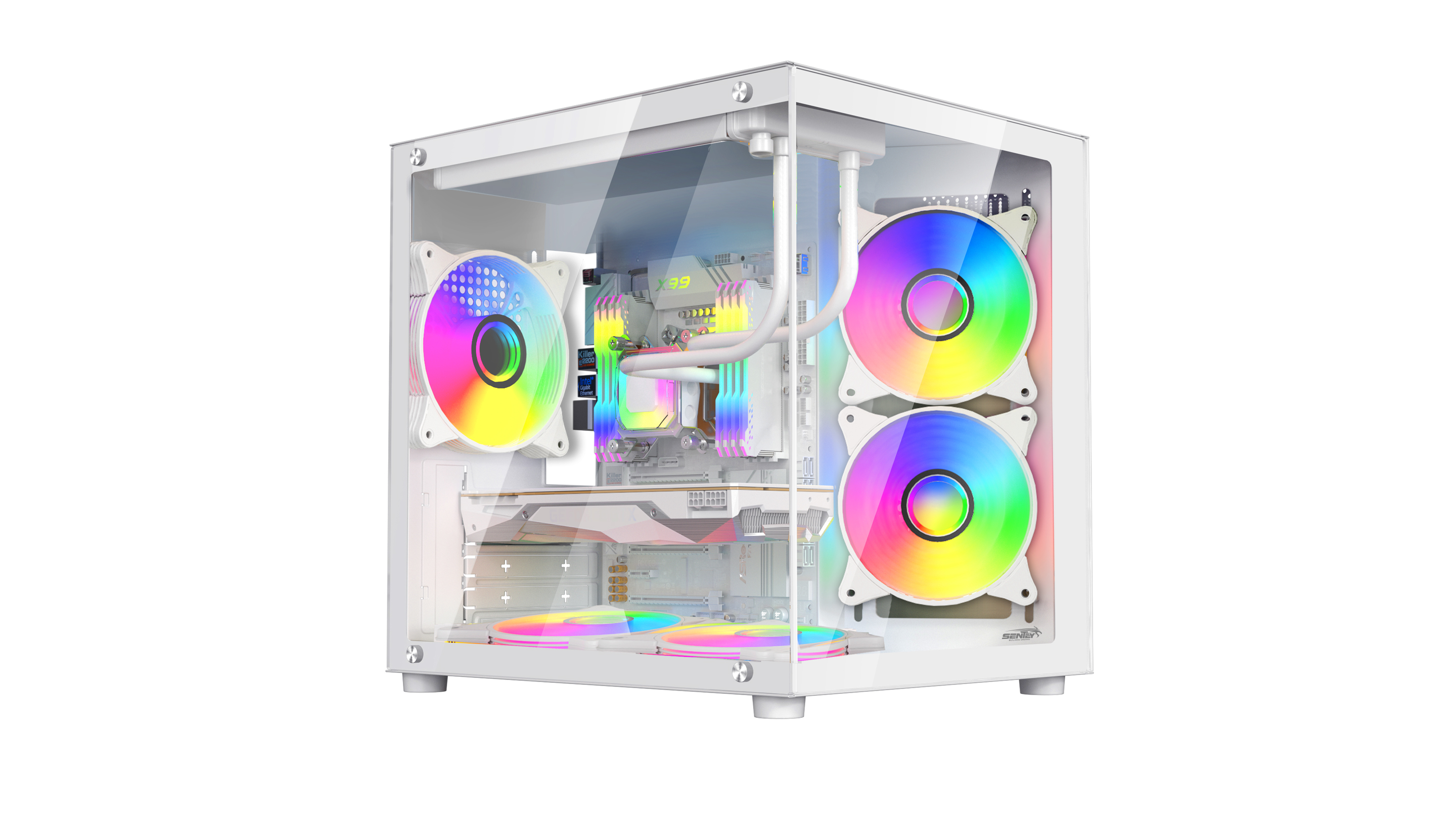 Gabinete Sentey A8 Vidrio Temp + 5 Coolers Blanco White