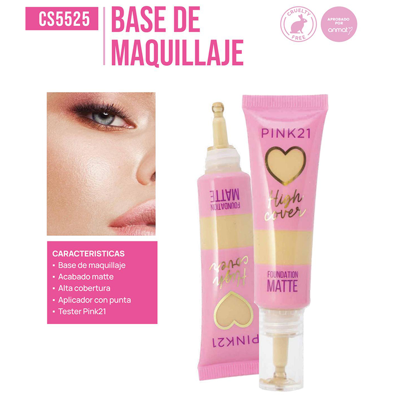 Base High Cover Matte C/Aplicador Pink 21