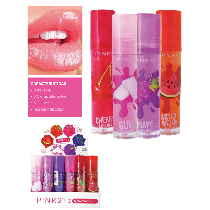 Pack X6 Lipgloss Tropical Fruits Roll On Hidratante Pink 21 (PROMO)(SURTIDO)
