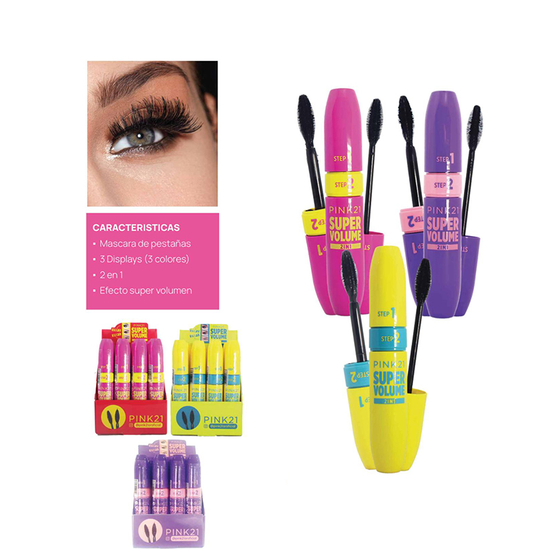 CAJA X12 Mascara Pestanas 2 En 1 Super Volumen Pink 21