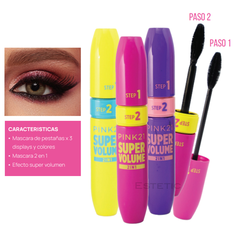 Mascara Pestanas Super Volumen 2 en 1 Pink 21