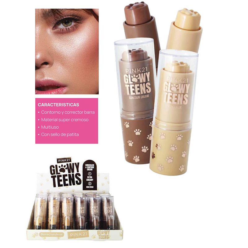 1 Contorno + 1 Corrector Barra Glowy Teens Pink 21
