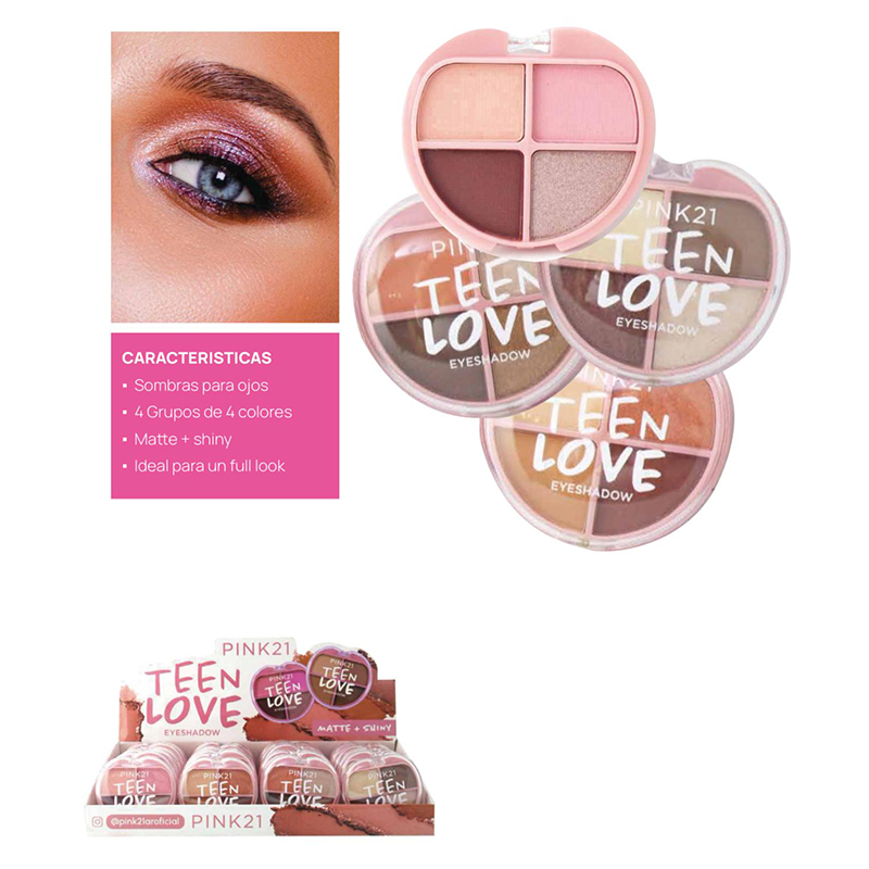 Pack X6 Paleta Sombra Teen Love Matte + Shiny Pink 21 (PROMO)(SURTIDA)