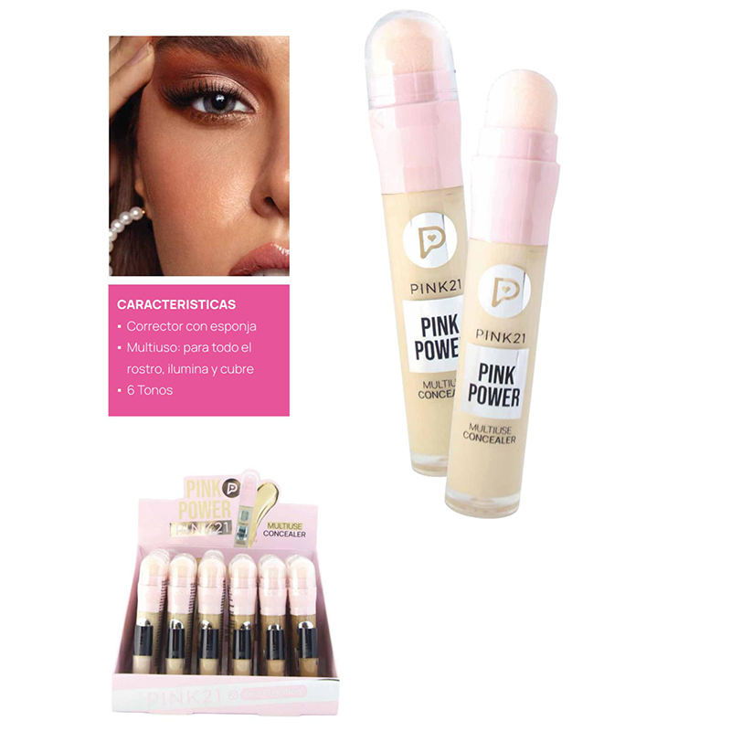 Pack X6 Corrector Pink Power Con Esponja Aplicadora Pink 21 (PROMO)(SURTIDO)
