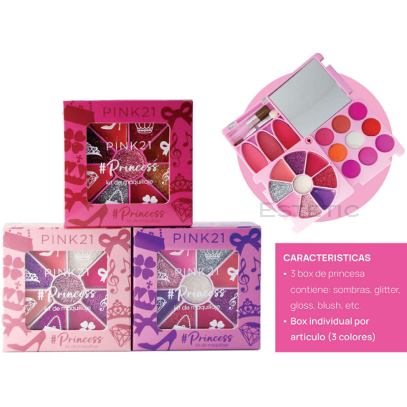 Kit Maquillaje Princesa Rubor + Glitter + Labial + Sombras Pink 21
