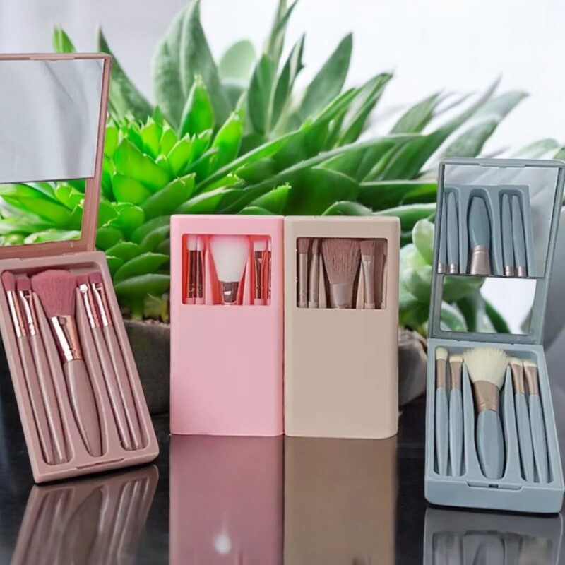 Set 5 Brochas + Estuche Rigido Con Espejo PRO