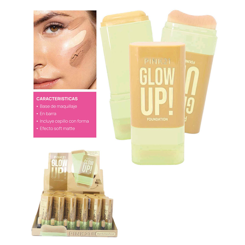 Base Barra Glow Up Con Cepillo Aplicador Pink 21