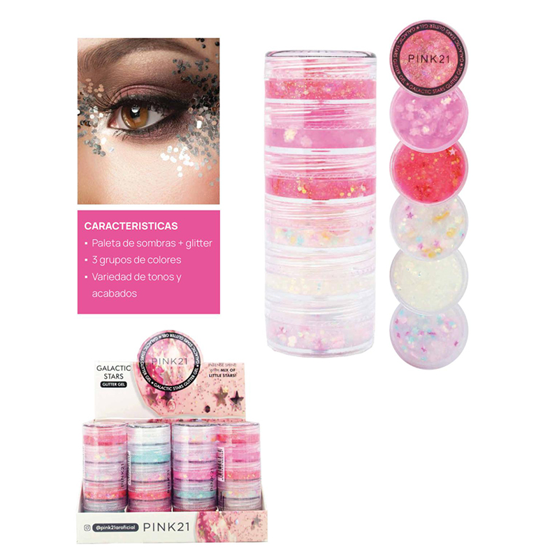 Pack X6 Glitter Gel Torre 6 Colores Pigmentados Pink 21 (PROMO)(SURTIDO)