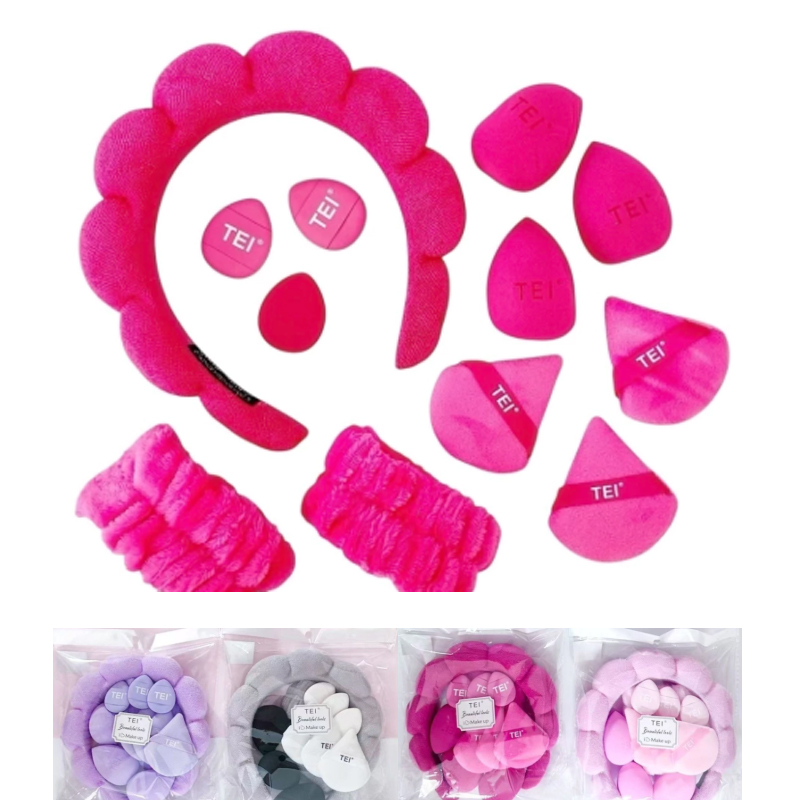 Set Completo Skin Care Vincha Queen + Esponjas + Aplicadores TEI