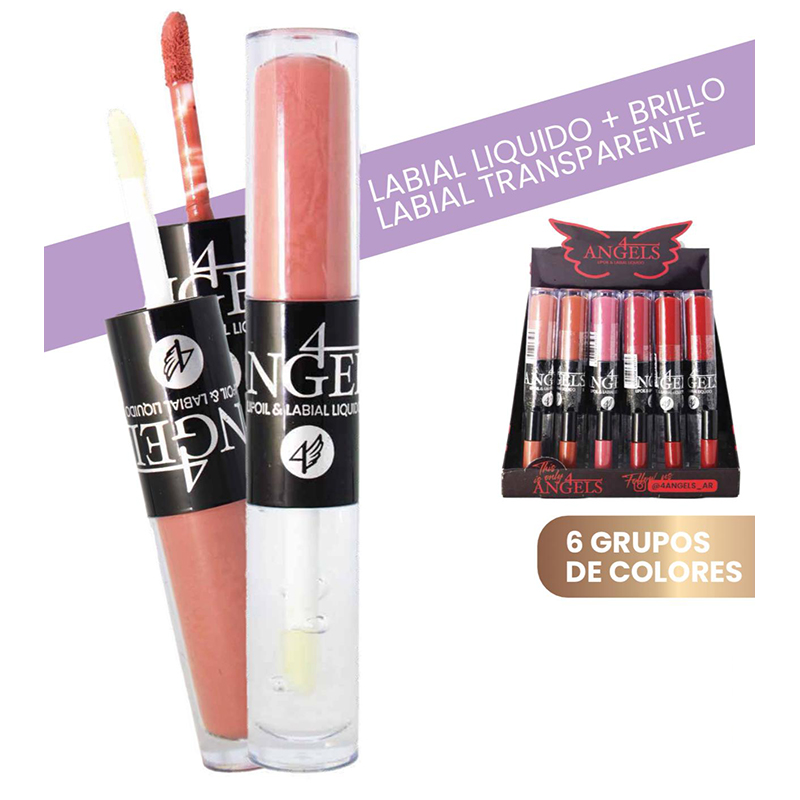 Pack X6 Labial Liquido + Gloss Hidratante 2 en 1 4 Angels (PROMO)(SURTIDO)