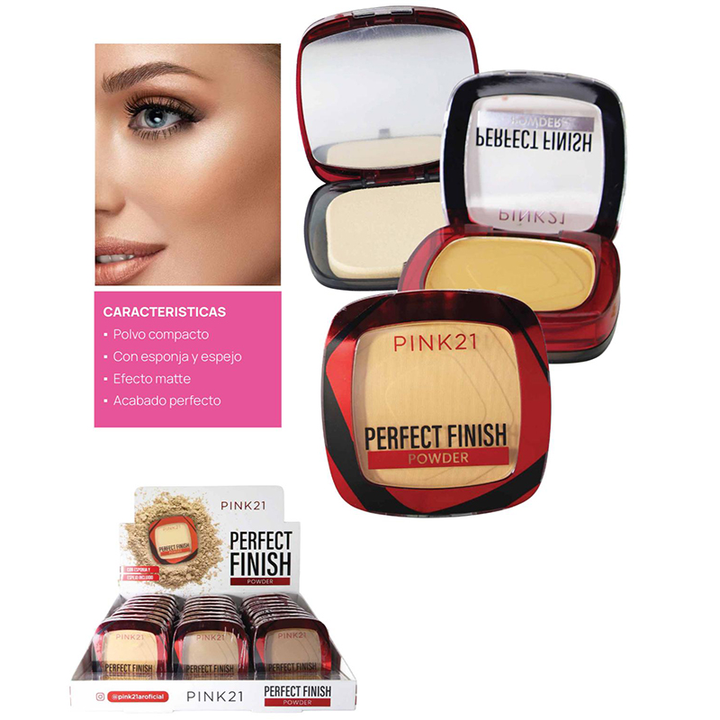 Pack X6 Polvo Compacto Perfect Finish Espejo + Esponja Pink 21 (PROMO)(SURTIDO)