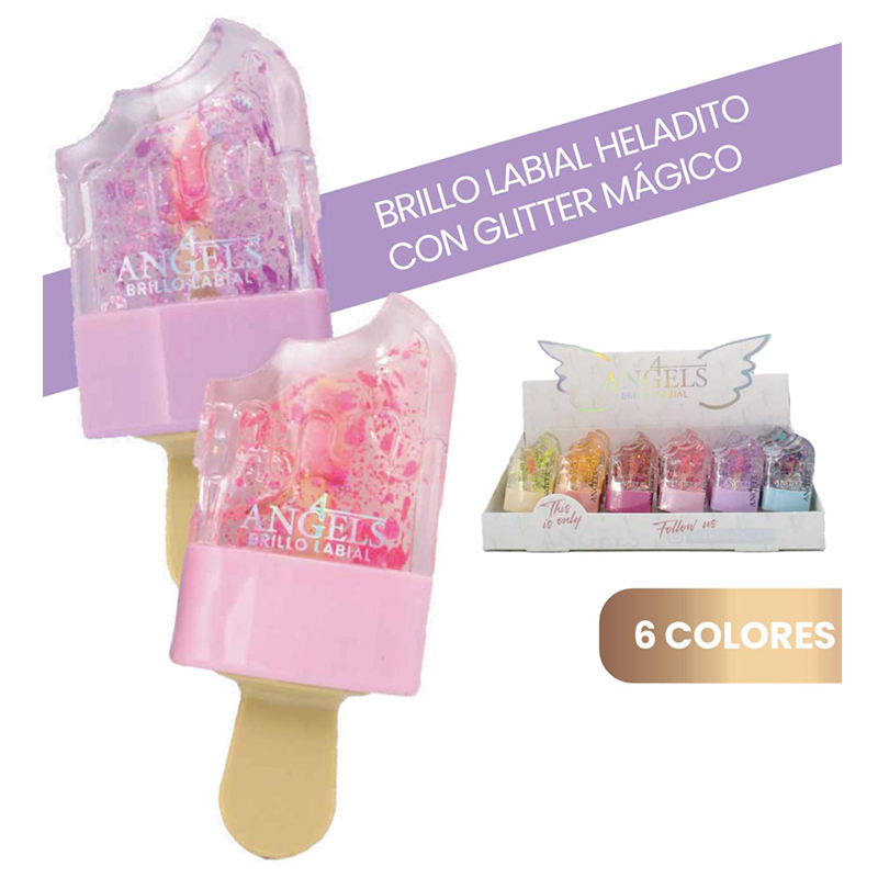 Pack X12 Brillo Labial Heladito Con Glitter + Tono Segun PH 4 Angels (PROMO)(SURTIDO)