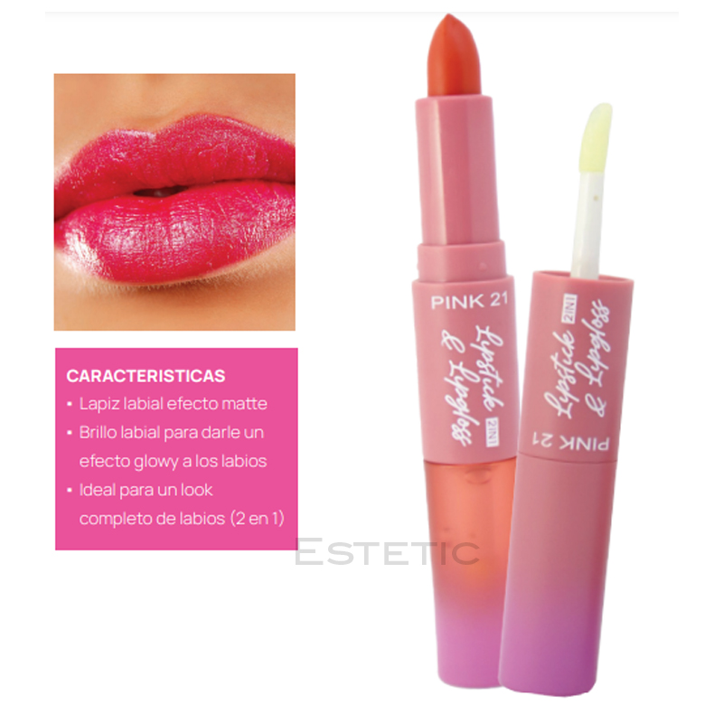 Labial Liquido + Barra 2 en 1 Matte + Efecto Glowy Pink 21