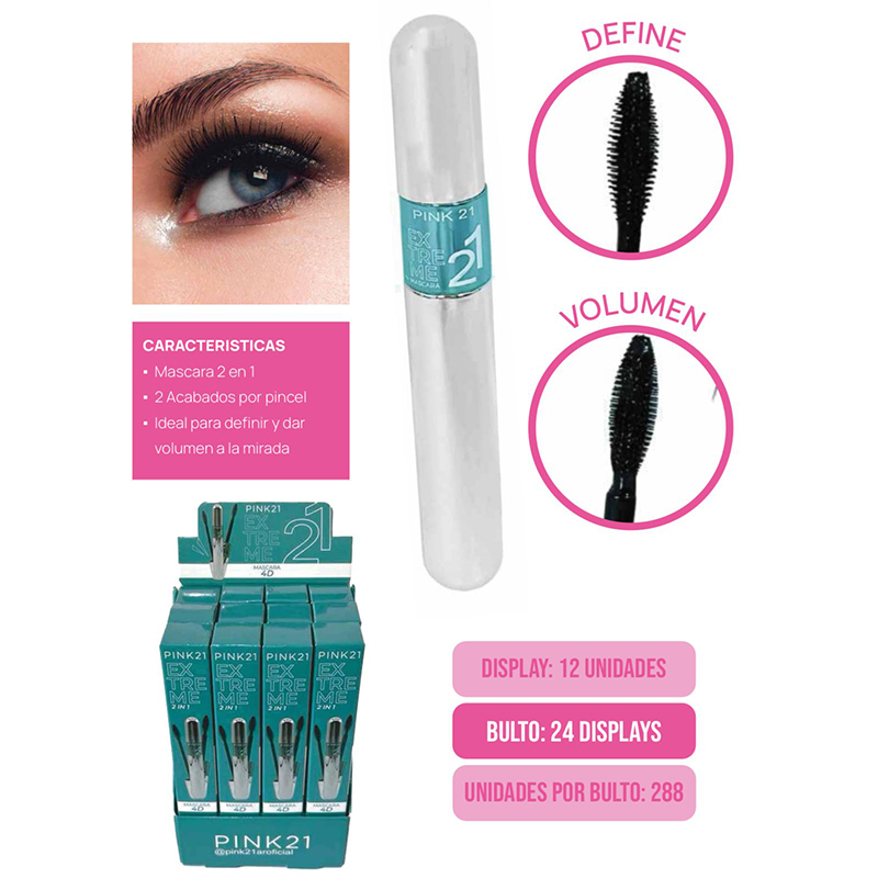 Pack X6 Mascara Pestanas Extreme 2 en 1 4D Pink 21 (PROMO)