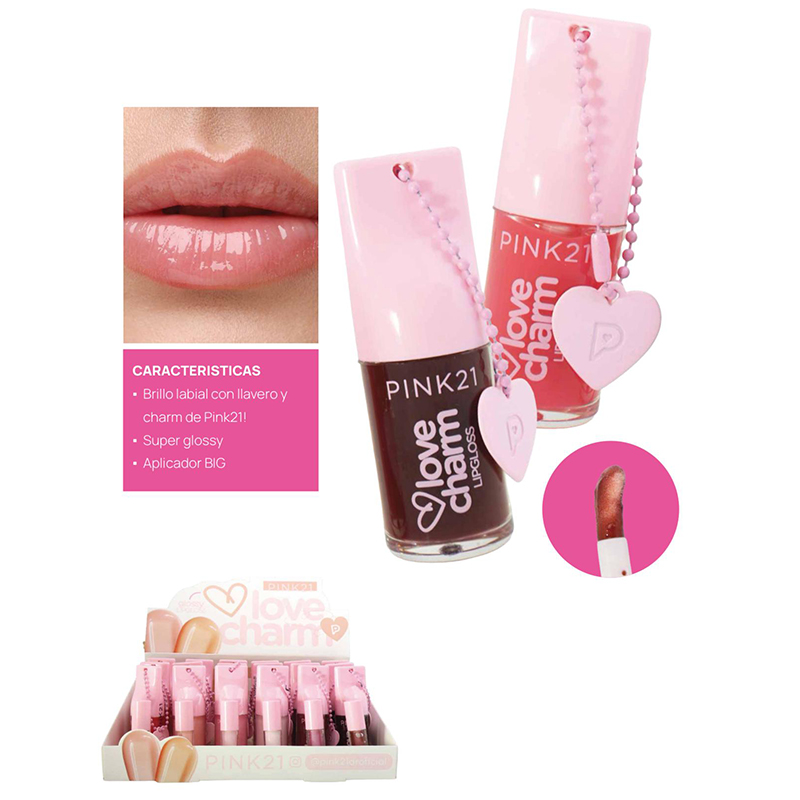 Pack X12 Lipgloss Super Glossy Love Charm Llavero Pink 21 (PROMO)(SURTIDO)