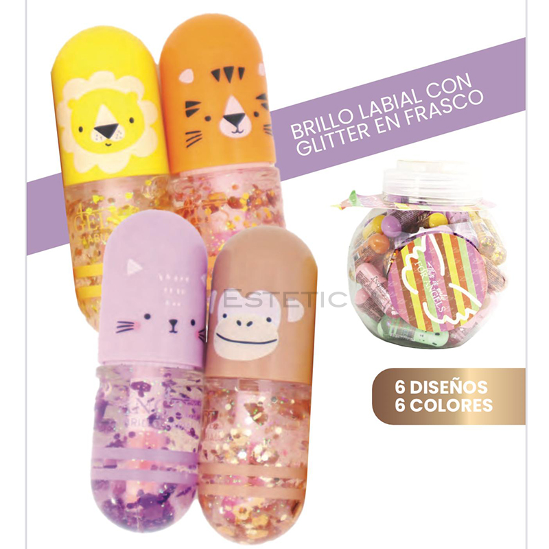 Pack X12 Mini Gloss Pastillita Con Glitter Jungle 4 Angels (PROMO)